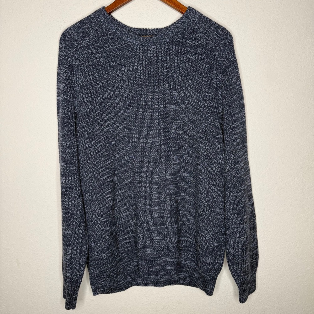 L.L.Bean Men's Cotton Knit Sweater Blue Heathered Crew Neck Long‎ Sleeve
